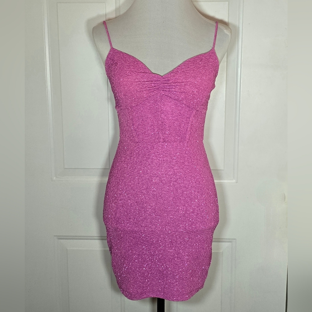 Windsor Purple Glitter Mini Dress Size Medium Stretch Bodycon